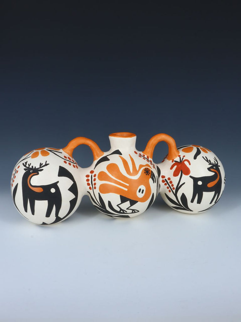 Acoma Pueblo Hand Painted Pottery Triple Canteen - PuebloDirect.com