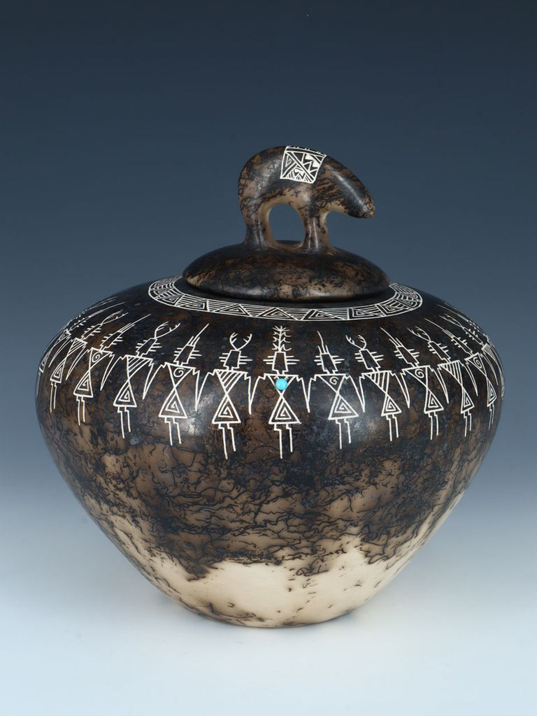 Etched Horsehair Acoma Pottery Lidded Pottery - PuebloDirect.com