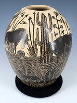 Mata Ortiz Etched Wildlife Pottery Vase