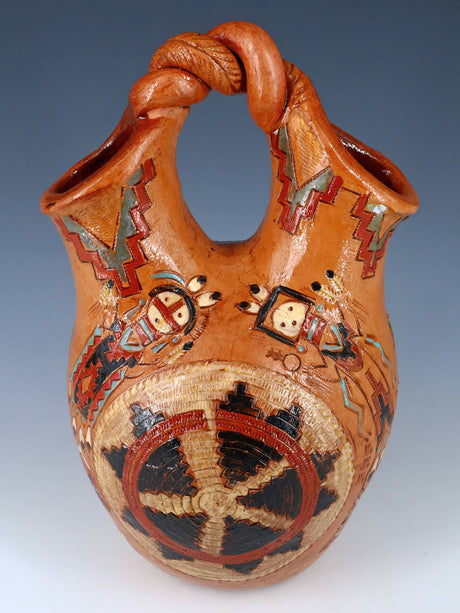 Pot de graines de poterie peint à la main de bison gravé Navajo