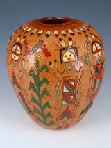 Olla de semillas de cerámica pintada a mano de bisonte grabado navajo
