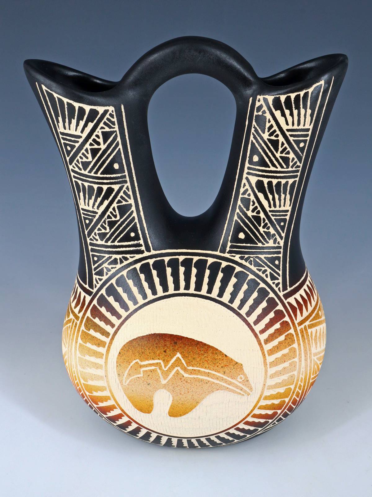 Laguna Pueblo Etched Bear Pottery Wedding Vase