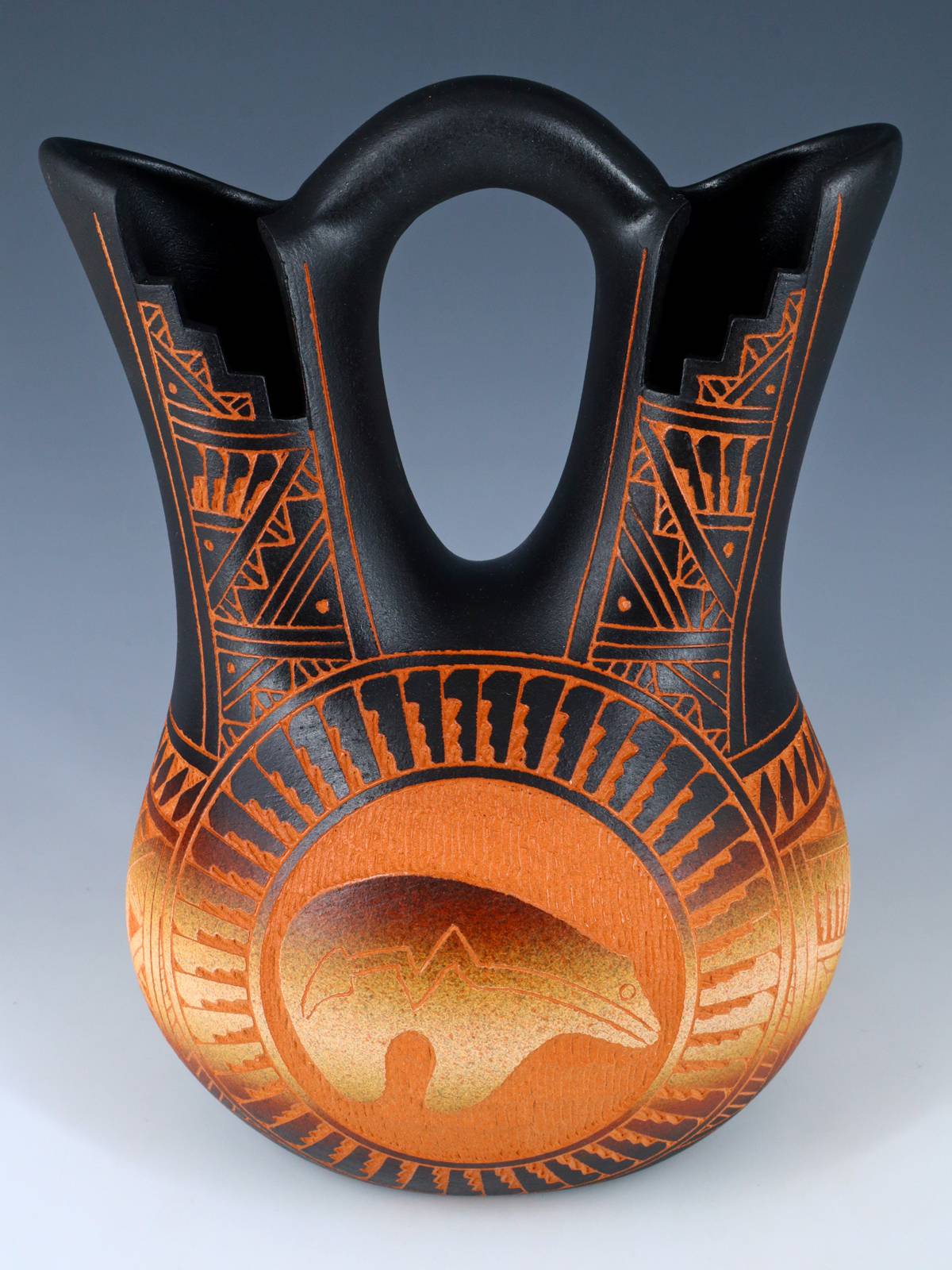 Laguna Pueblo Etched Bear Pottery Wedding Vase