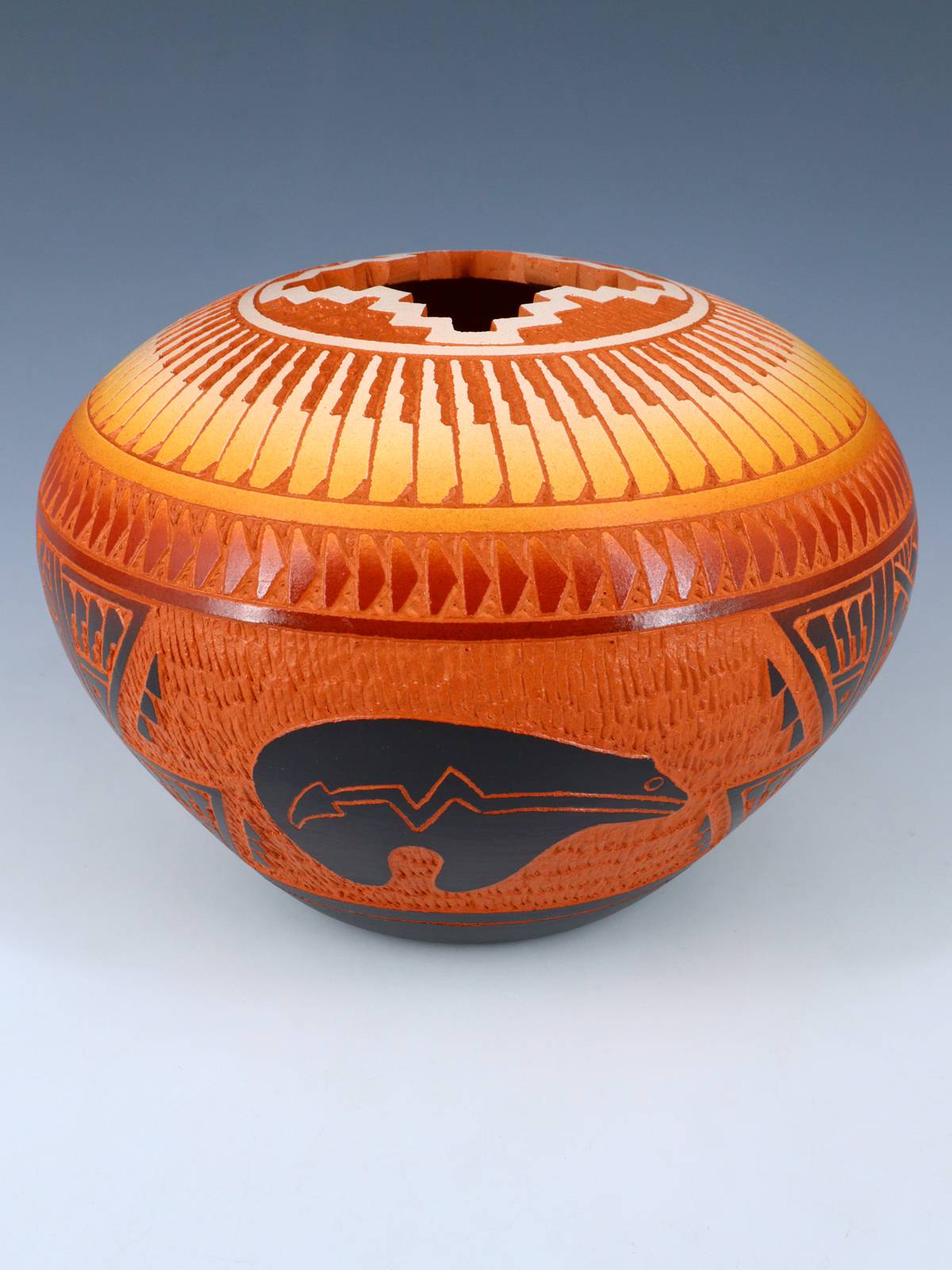 Acoma Pueblo Etched Pottery Seed Pot
