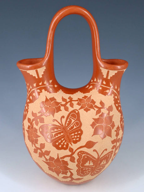 Large Etched Jemez Pueblo Pottery Butterfly Wedding Vase - PuebloDirect.com