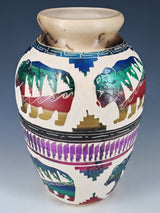 Etched Bear Navajo Horsehair Pottery Vase