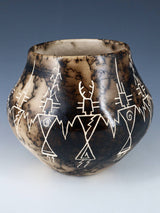 Acoma Etched Friendship Dancer Horsehair Pottery Bowl