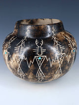 Acoma Etched Friendship Dancer Horsehair Pottery Bowl