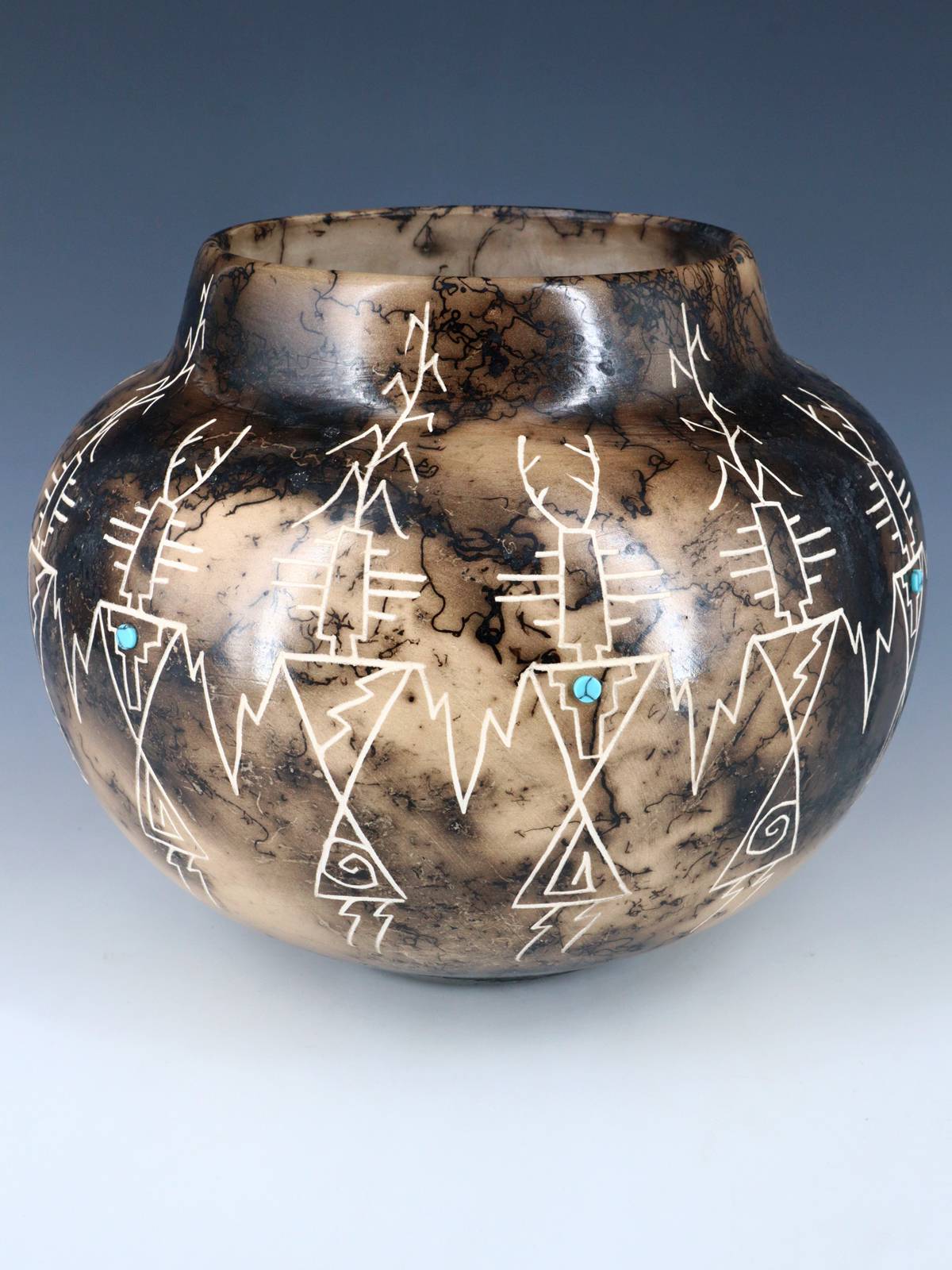 Acoma Etched Friendship Dancer Horsehair Pottery Bowl