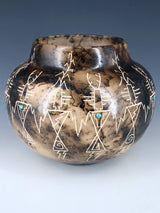Acoma Etched Friendship Dancer Horsehair Pottery Bowl