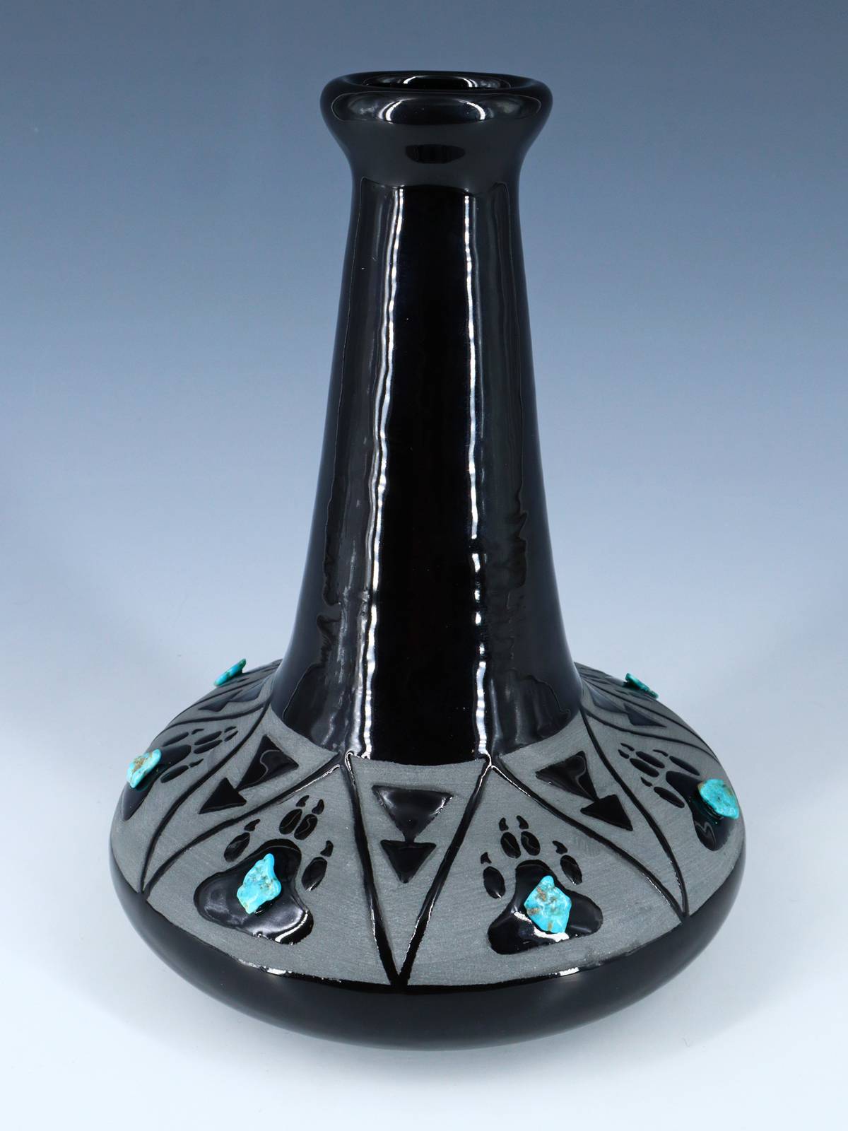 San Juan Pueblo Black Bear Paw Pottery Vase