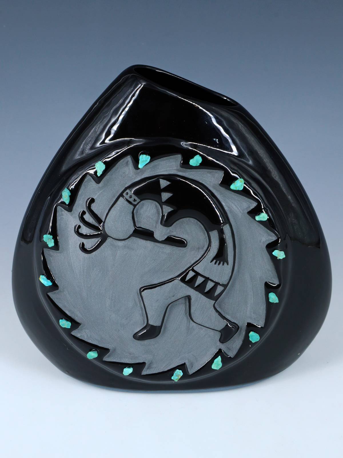 San Juan Pueblo Black Pottery Kokopelli Pillow Vase