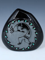 San Juan Pueblo Black Pottery Kokopelli Pillow Vase