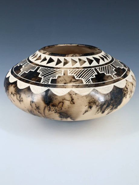 Acoma Pueblo Etched Horsehair Pottery Bowl - PuebloDirect.com