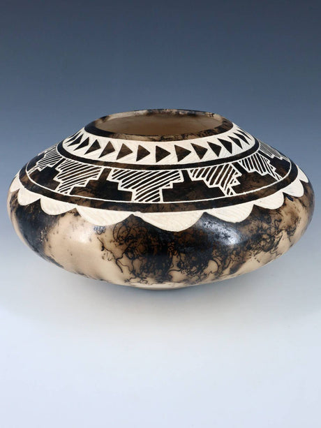 Acoma Pueblo Etched Horsehair Pottery Bowl - PuebloDirect.com