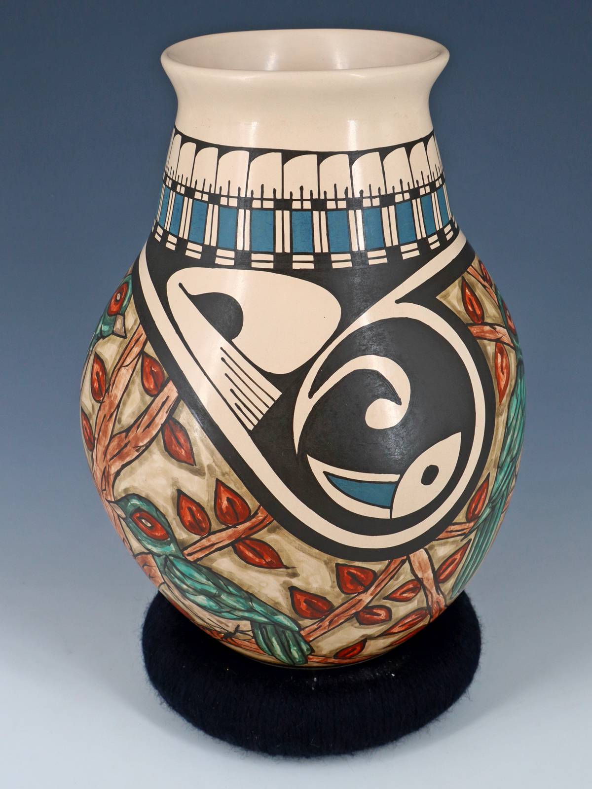Mata Ortiz Hand Coiled Painted Bird Pottery
