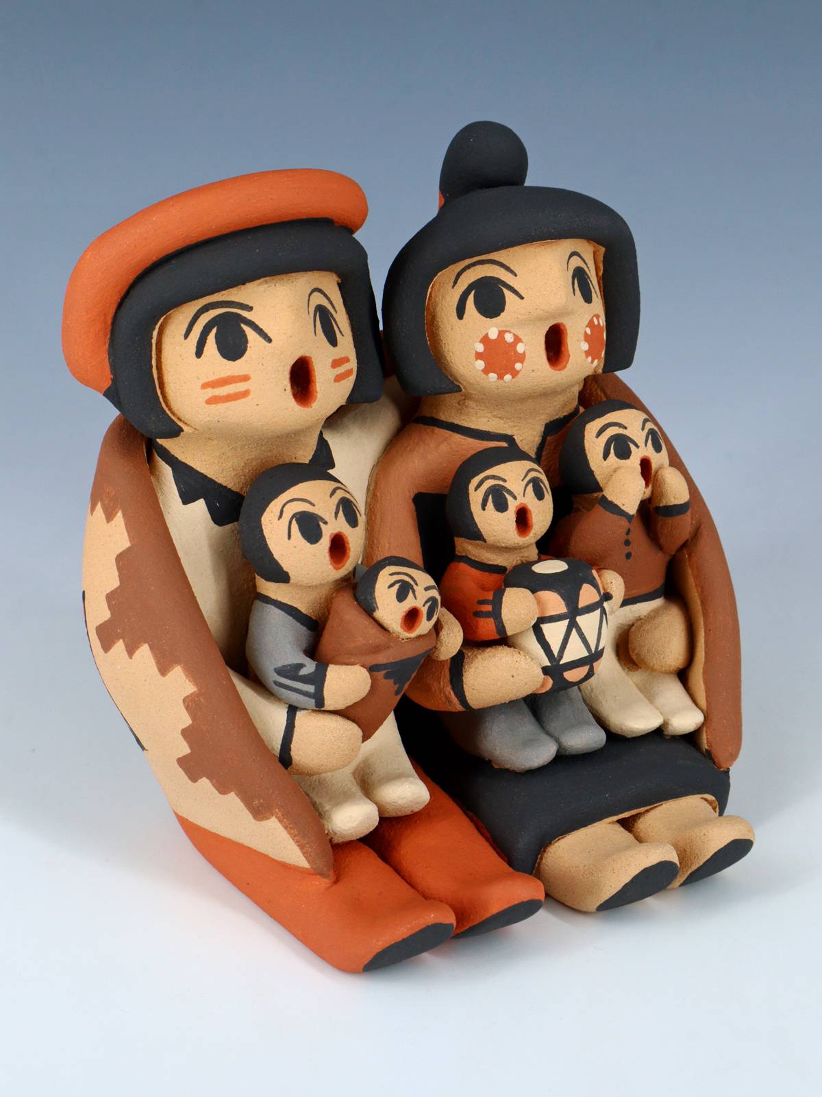 Jemez Pueblo Pottery Storyteller Family Figurine