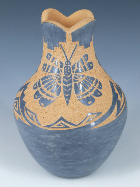 Jemez Pueblo Hand Coiled Etched Pottery Vase - PuebloDirect.com