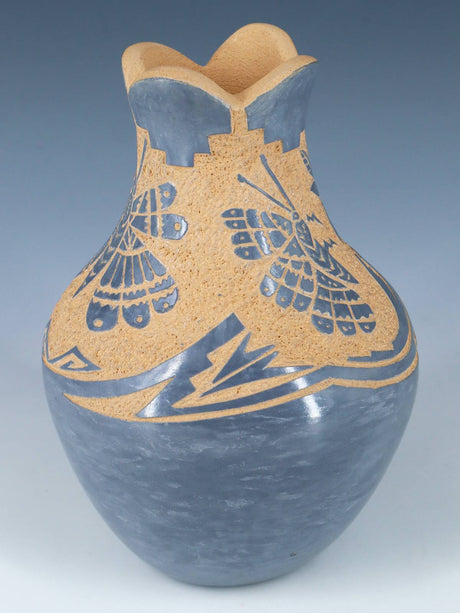 Jemez Pueblo Hand Coiled Etched Pottery Vase - PuebloDirect.com