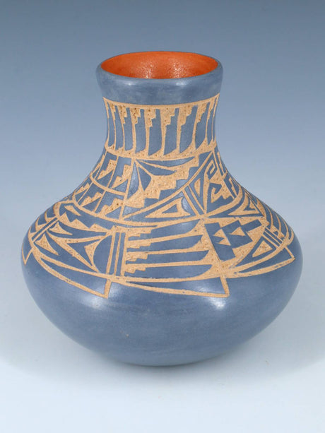 Jemez Pueblo Hand Coiled Etched Pottery Vase - PuebloDirect.com