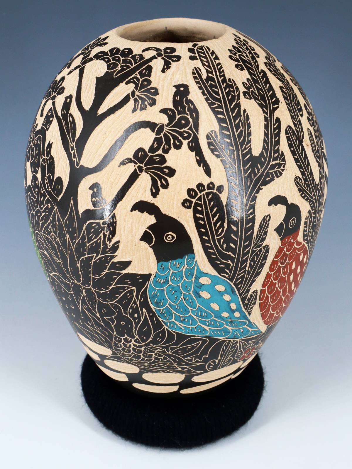Mata Ortiz Hand Coiled Wildlife Etched Pottery