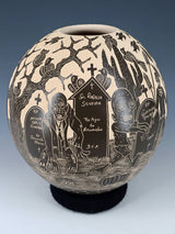 Mata Ortiz Hand Coiled Dia De Los Muertos Etched Pottery
