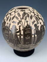 Mata Ortiz Hand Coiled Dia De Los Muertos Etched Pottery
