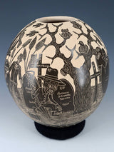 Mata Ortiz Hand Coiled Dia De Los Muertos Etched Pottery