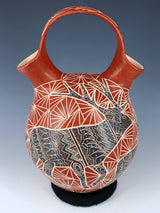 Mata Ortiz Hand Coiled Wildlife Wedding Vase Pottery - PuebloDirect.com