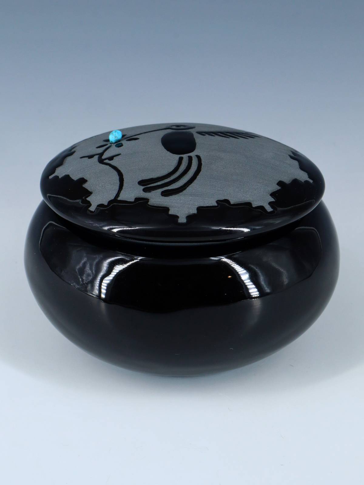 San Juan Pueblo Black Pottery Hummingbird Jewelry Box - PuebloDirect.com