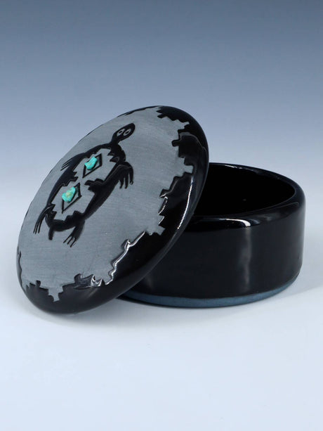 San Juan Pueblo Black Pottery Turtle Jewelry Box - PuebloDirect.com