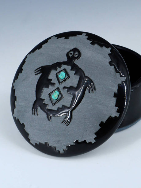 San Juan Pueblo Black Pottery Turtle Jewelry Box - PuebloDirect.com