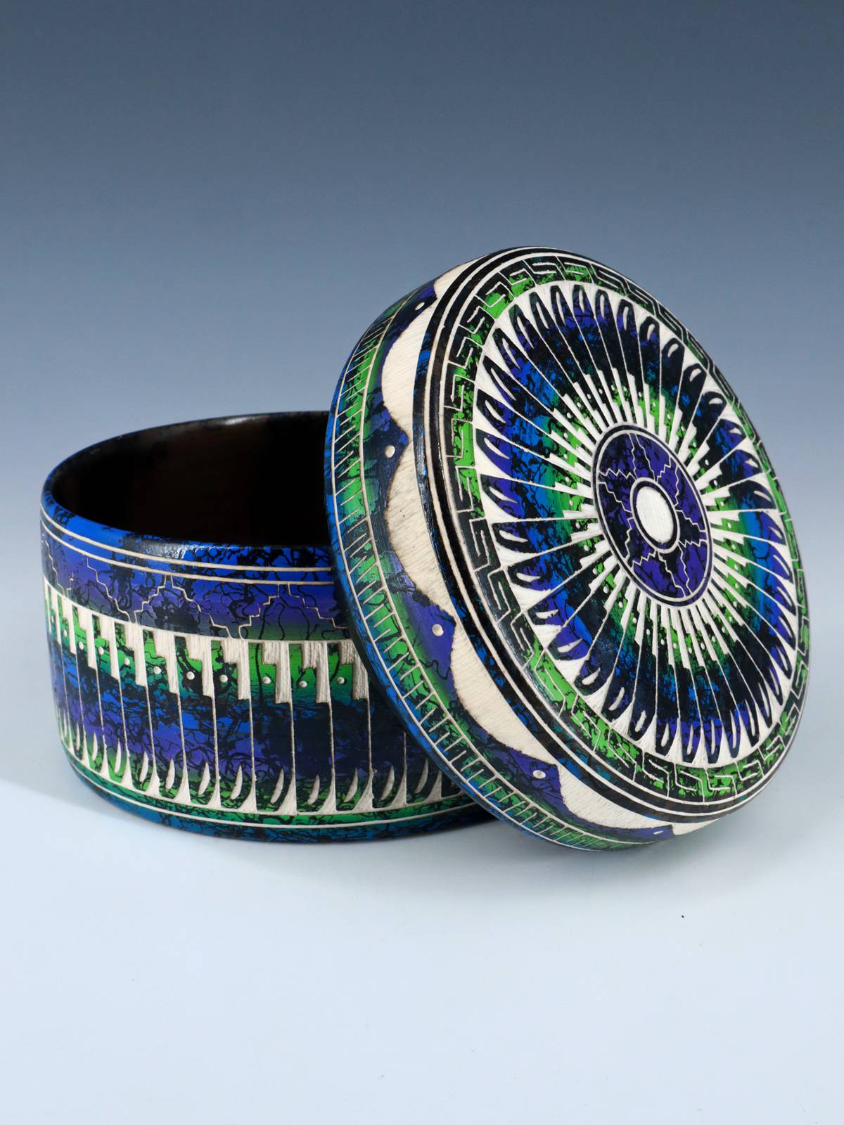 Navajo Etched Pottery Jewelry Box - PuebloDirect.com