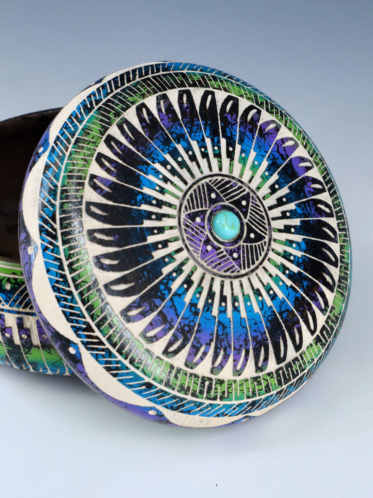 Navajo Etched Pottery Jewelry Box - PuebloDirect.com