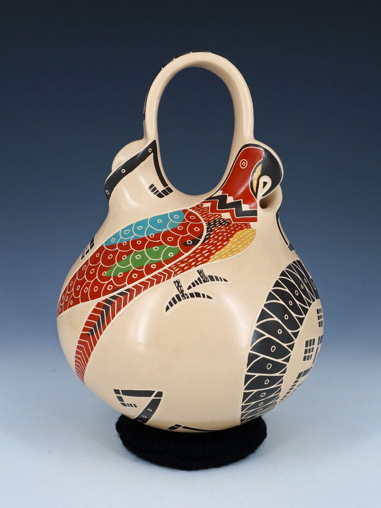 Mata Ortiz Hand Coiled Parrot Wedding Vase - PuebloDirect.com