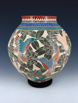Mata Ortiz Hand Coiled Etched Hummingbird Pottery