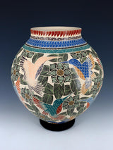Mata Ortiz Hand Coiled Etched Hummingbird Pottery