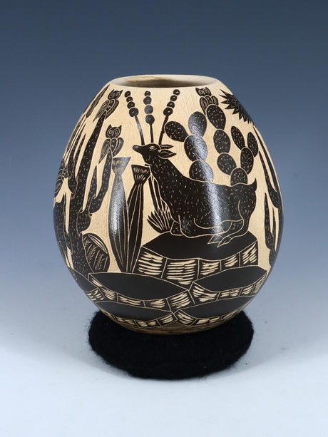 Mata Ortiz Hand Coiled Wildlife Etched Pottery