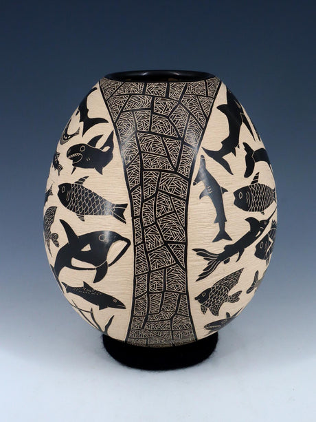 Mata Ortiz Hand Etched Sea Life Pottery