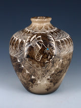 Etched Hummingbird Horsehair Acoma Pueblo Pottery Vase