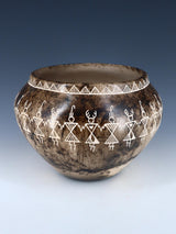 Etched Friendship Dancers Horsehair Acoma Pueblo Pottery