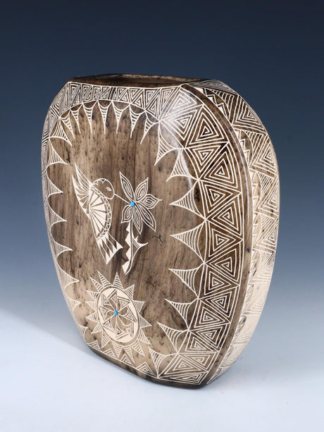 Etched Hummingbird Horsehair Acoma Pueblo Pillow Pot