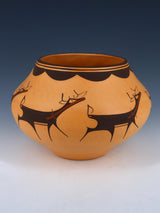 Hand Coiled Zuni Pueblo Deer Pottery Bowl