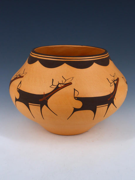 Hand Coiled Zuni Pueblo Deer Pottery Bowl