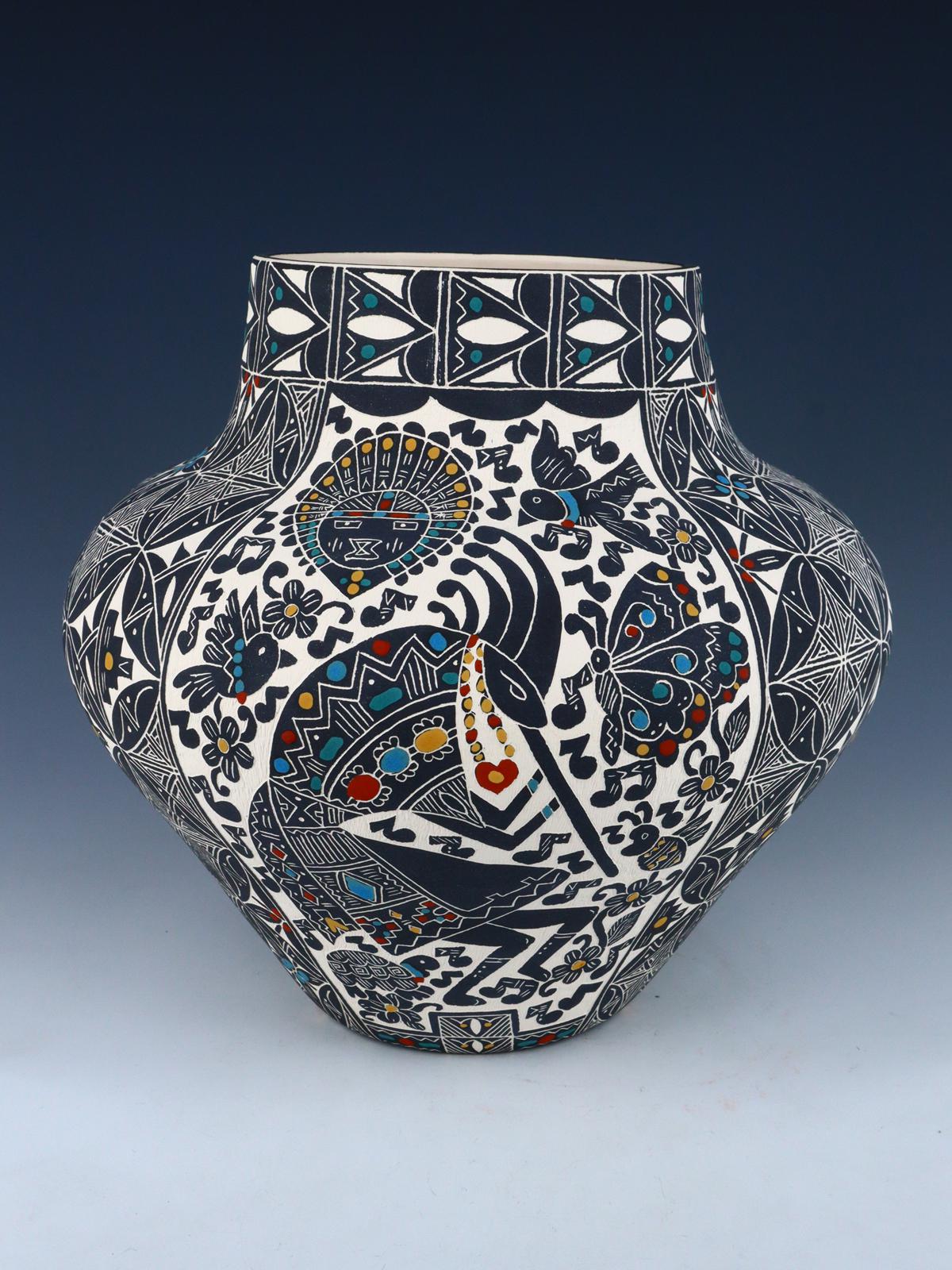 Santa Ana Etched Kokopelli Pottery Bowl