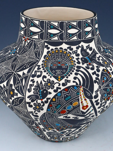 Santa Ana Etched Kokopelli Pottery Bowl