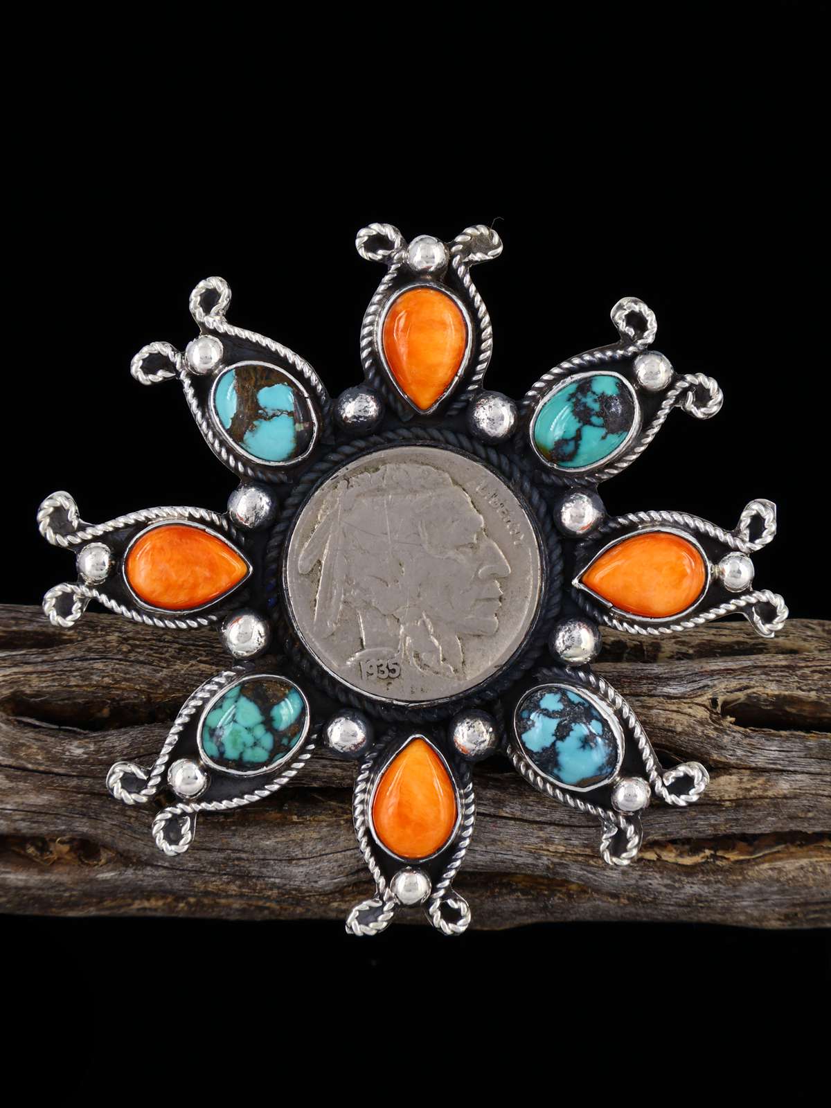 Navajo Cloud Mountain Turquoise and Spiny Oyster Ring, Size 10