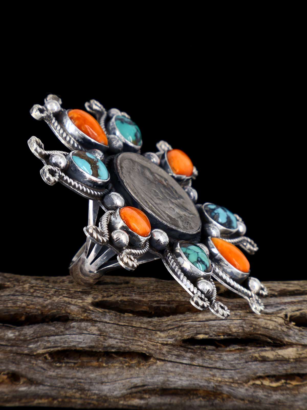Navajo Cloud Mountain Turquoise and Spiny Oyster Ring, Size 10