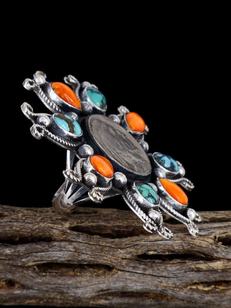 Navajo Cloud Mountain Turquoise and Spiny Oyster Ring, Size 10