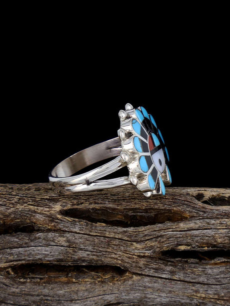 Sterling Silver Multistone Sunface Zuni Inlay Ring, Multiple Sizes